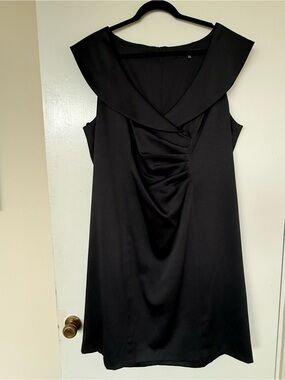 Onyx Nite Black Sleeveless Midi with Draped Front Collar